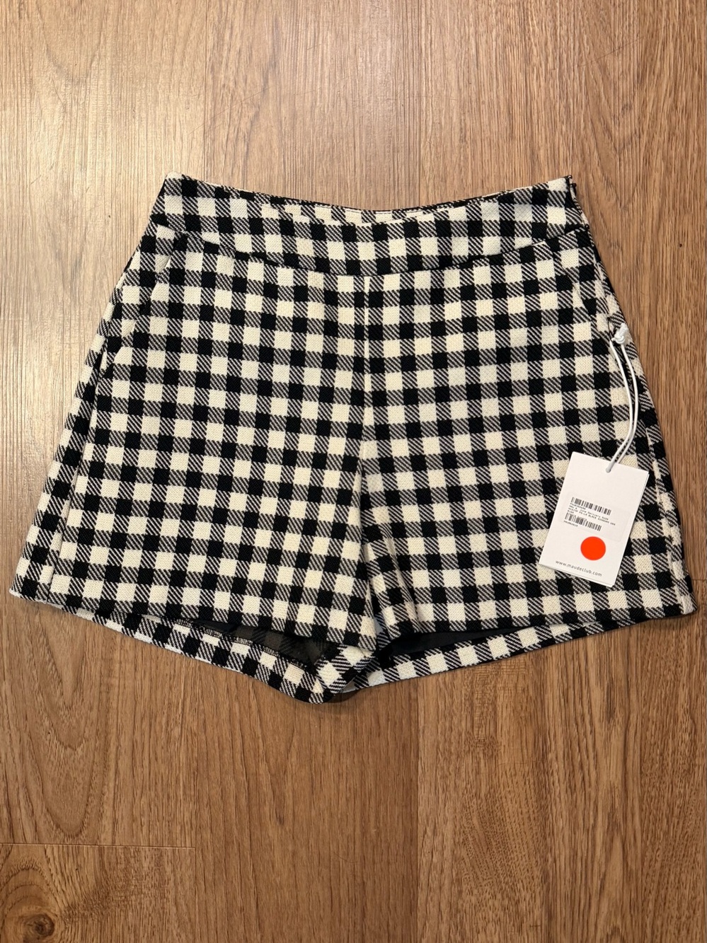 Maude Club Bianca Wool Gingham Shorts Cream/Black Size S NWT - Picture 5 of 8